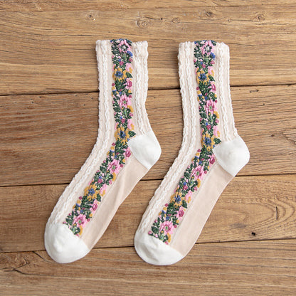 Vintage Ethnic Flowers Medium Tube Socks elevenforest