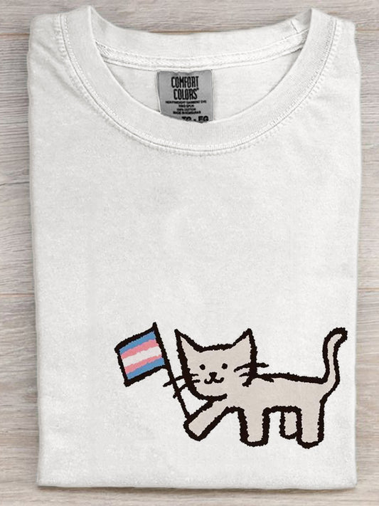 Comstylish Cat With Transgender Flag Comfy T Shirt