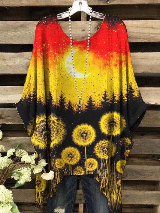 Women's Sunset Dandelion Print Casual Top