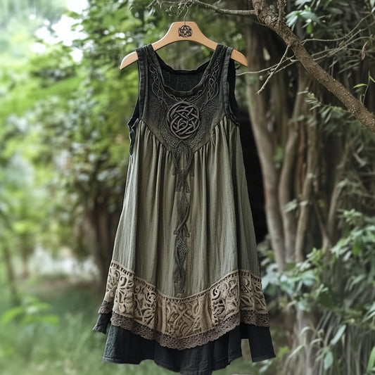 Vintage Tribal Viking Celtic Knot Gradient Tank Midi Dress artswardrobe
