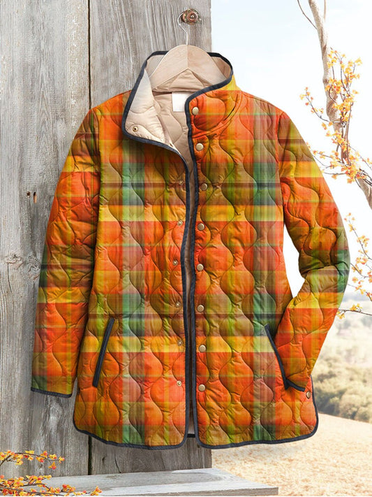 Women's Vintage Plaid Pattern Art Print Casual Quilted Cardigan