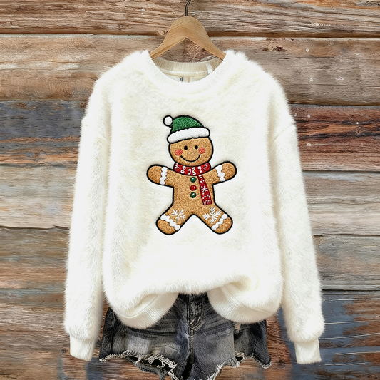 Comstylish Lady Christmas Winter Warmth Round Neck Flannel Sweatshirt