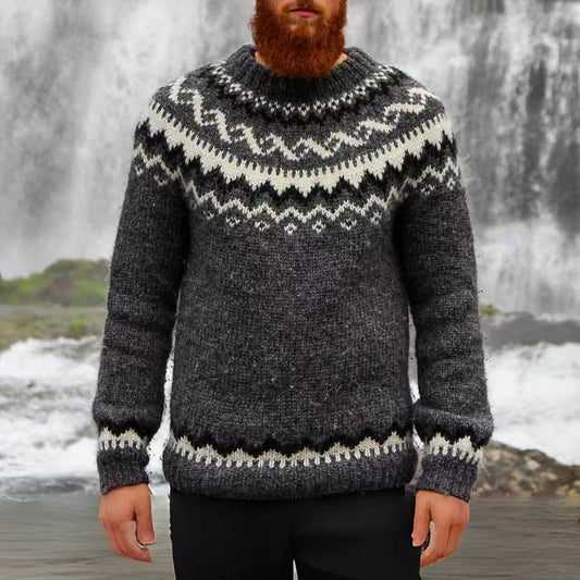Retro Arc-Shaped Fair Isle Surf Graphics Jacquard Sweater elevenforest