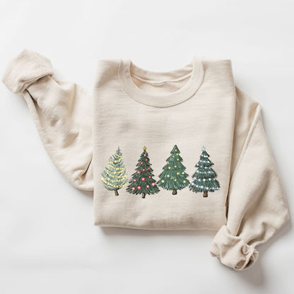 Comstylish Women's Holiday Christmas Tree Print Crew Neck Sweatshirt