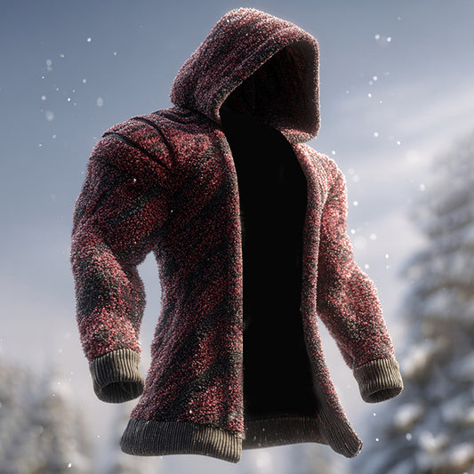 Comstylish Men's Christmas Color Block Print Plush Zip Up Hoodie