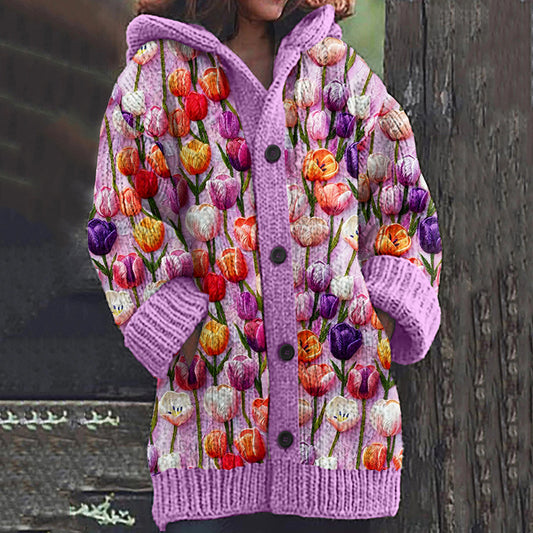 Vintage Colorful Tulip Art Cozy Cardigan Sweater artswardrobe