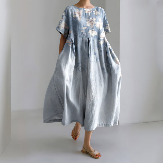 Women's Magnolia Flower  Printed Casual Loose Dress artswardrobe