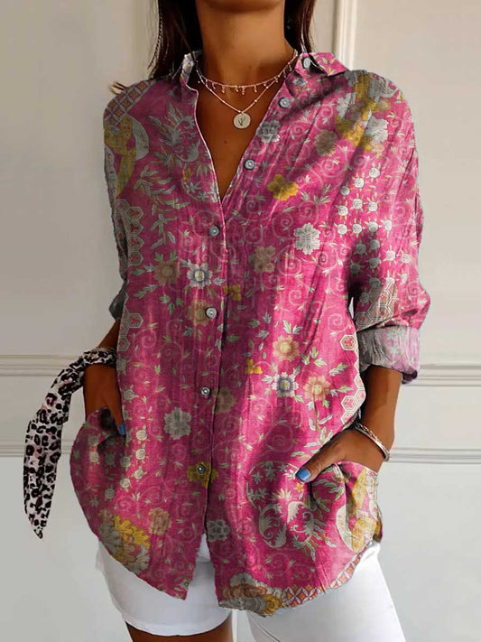 Women's Ethnic Pattern Art Print Casual Cotton Shirt