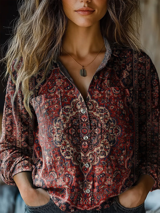 Vintage Ethnic Style Tattoo Pattern Art Print Casual Long Sleeve Comfo