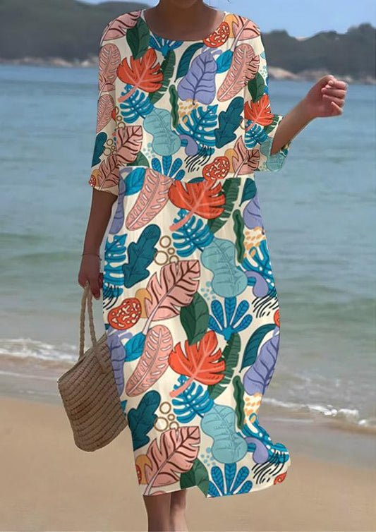 Women's Art Lucky Leaf Pattern Seaside Resort Dress