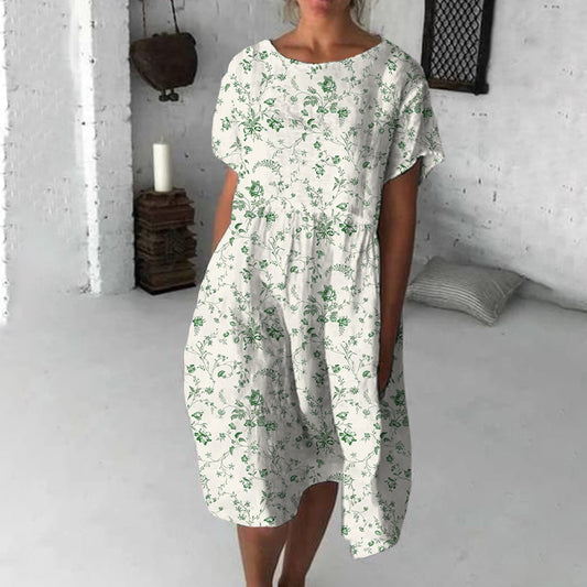 Retro Floral Art Flowy Midi Dress artswardrobe