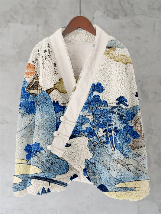 Comstylish An Evening View Of Fuji Art Fleece Kimono Cardigan