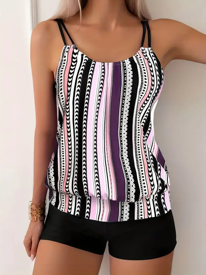 KS | Striped tankini with print