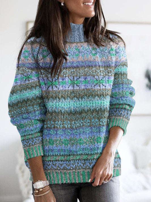 Retro Ethnic Pattern Turtleneck Sweater elevenforest