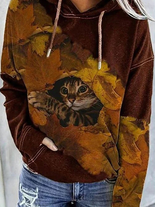 Autumn Winter Cute Cat Print Hoodie artswardrobe