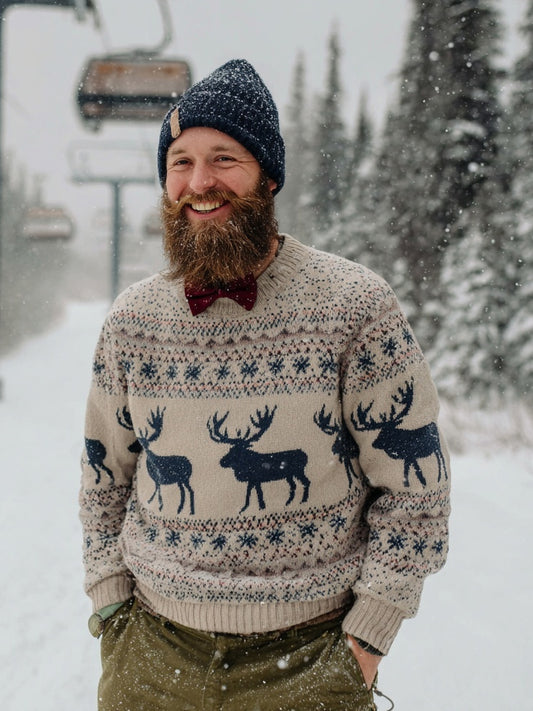 Comstylish Men's Christmas Reindeer & Snowflake Icelandic Sweater