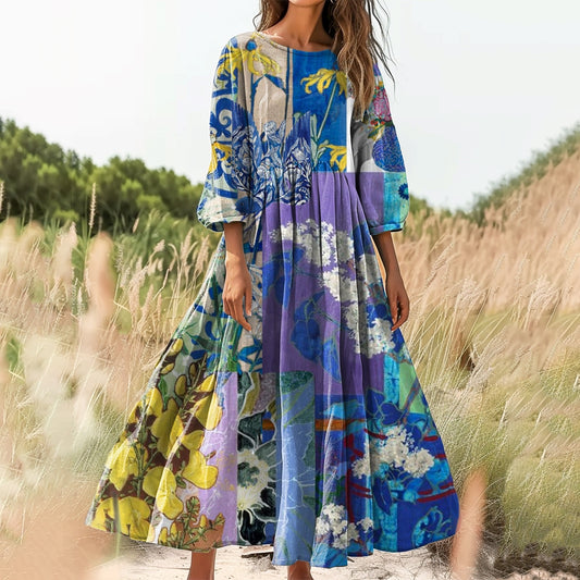 Women's Floral Art Print Cotton Crew Neck Dress