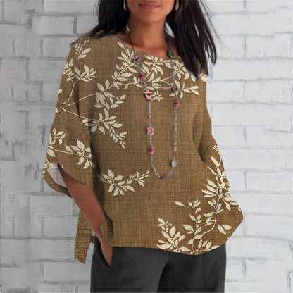 Comstylish Floral Print Crew Neck Casual T-Shirt