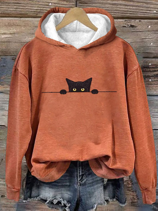 Comstylish Women's Casual Funny Black Cat Print Hoodie