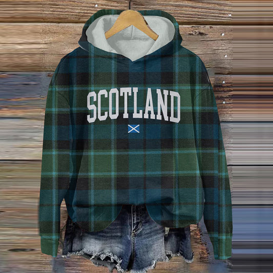 Comstylish Scottish Travel Plaid Print Hoodie
