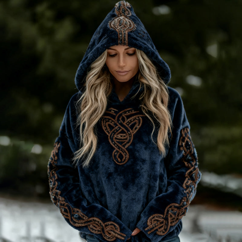 Comstylish Women's Viking Celtic Knot Art Plush Warm Flannel Hoodie