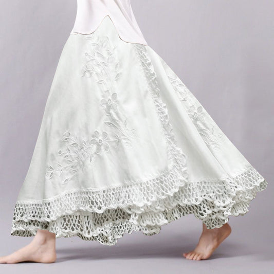Vintage Floral Lace Embroidery Art Flowy Wide Skirt artswardrobe