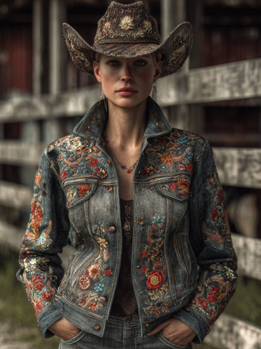 Women's Retro Casual Western Denim Top Jacket artswardrobe
