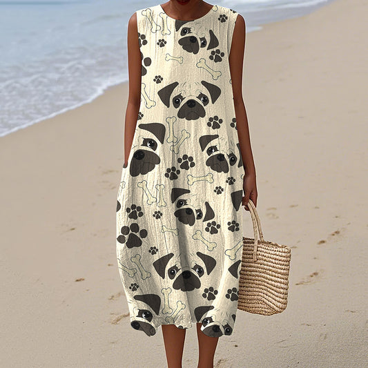 Comstylish Women's Cute Pug Dog Art Print Dress