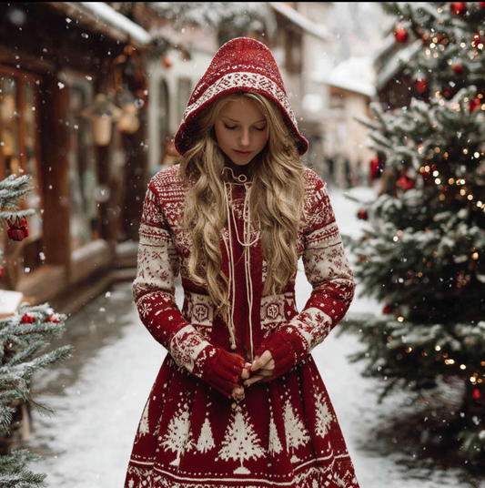 Christmas Winter Women's Hooded Knit Dress artswardrobe