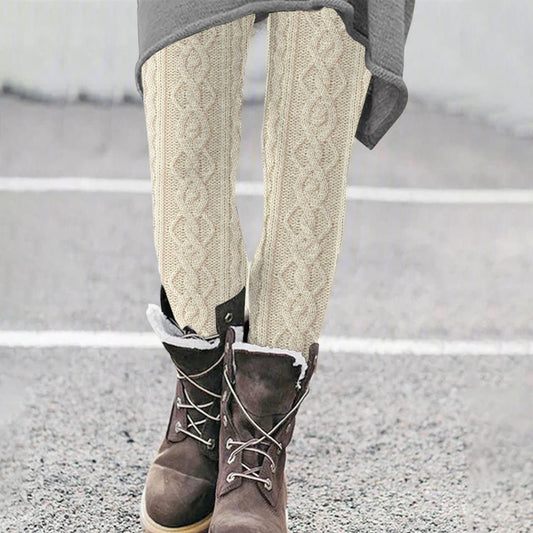 Vintage Pure Wool Pattern Cozy Knit Leggings elevenforest
