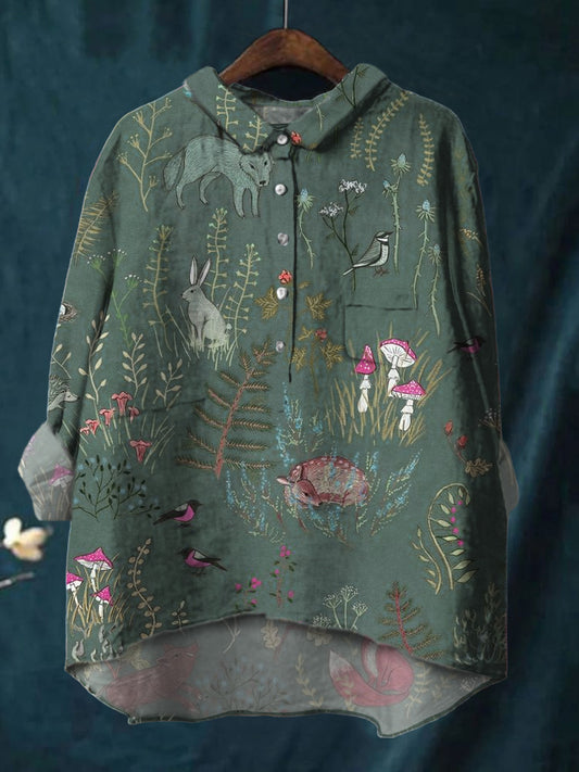 Woodland And Animals Pattern Printed Women's Flowy