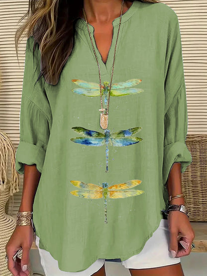 Comstylish Women's Dragonfly Print Casual Shirt