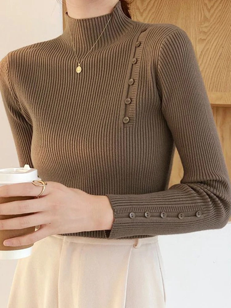 JO | MW - Elegant sweater with decorative buttons and stand-up collar