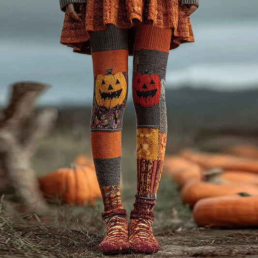 Women's Halloween Pumpkin Face Art Casual Leggings artswardrobe