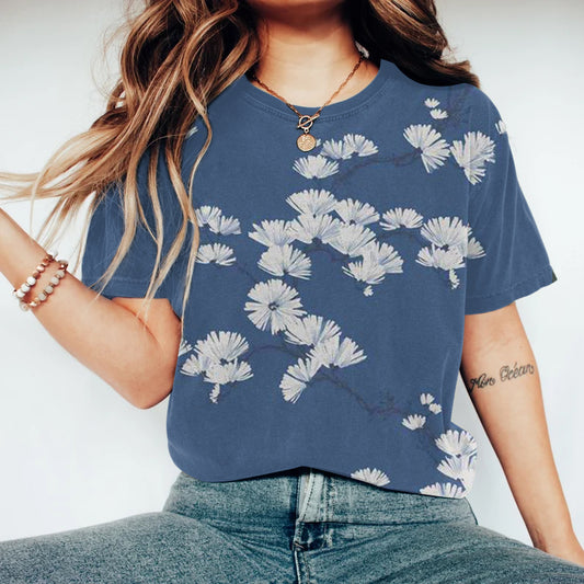Comstylish Women Japanese Art Dandelion Printed Round Neck T-Shirt