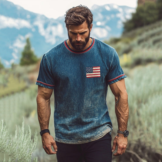 Men's Independence Day American Flag Print Linen T-shirt artswardrobe