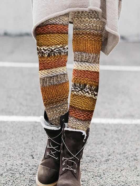 Fall Inspired Colorful Patchwork Knit Cozy Leggings elevenforest
