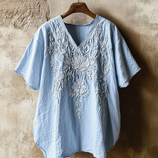 Vintage Floral Lace Art Comfy V Neck T Shirt artswardrobe