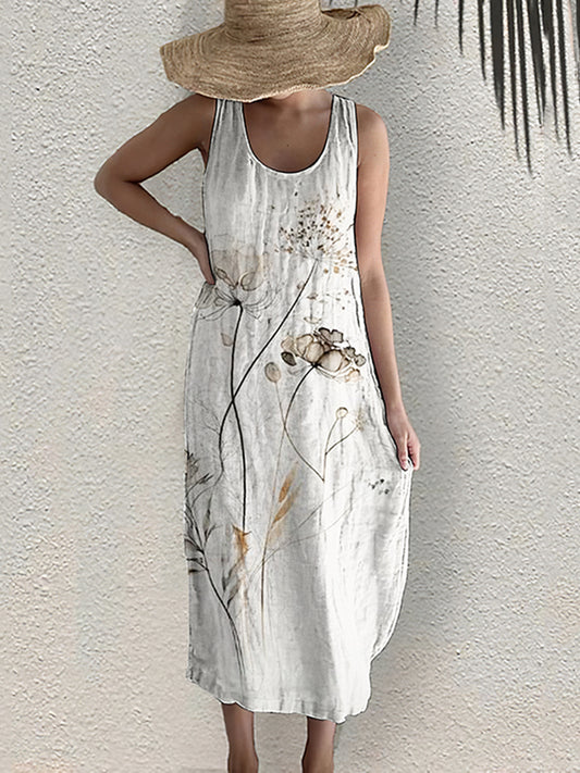 Plant Lotus Casual Sleeveless Dress