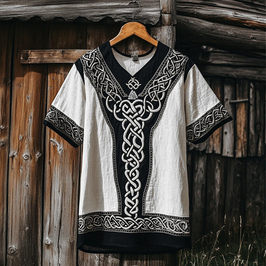 Men's Viking Celtic Knot Runes Washed Linen T-shirt artswardrobe
