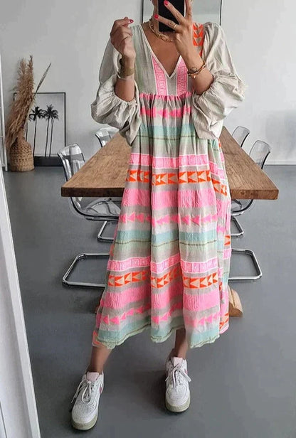 KS | Long-sleeved maxi dress with V-neckline