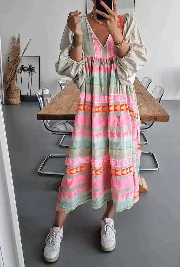 KS | Long-sleeved maxi dress with V-neckline