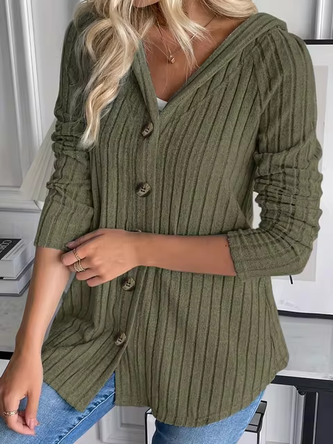 JO | Rib-knit hoodie with button placket