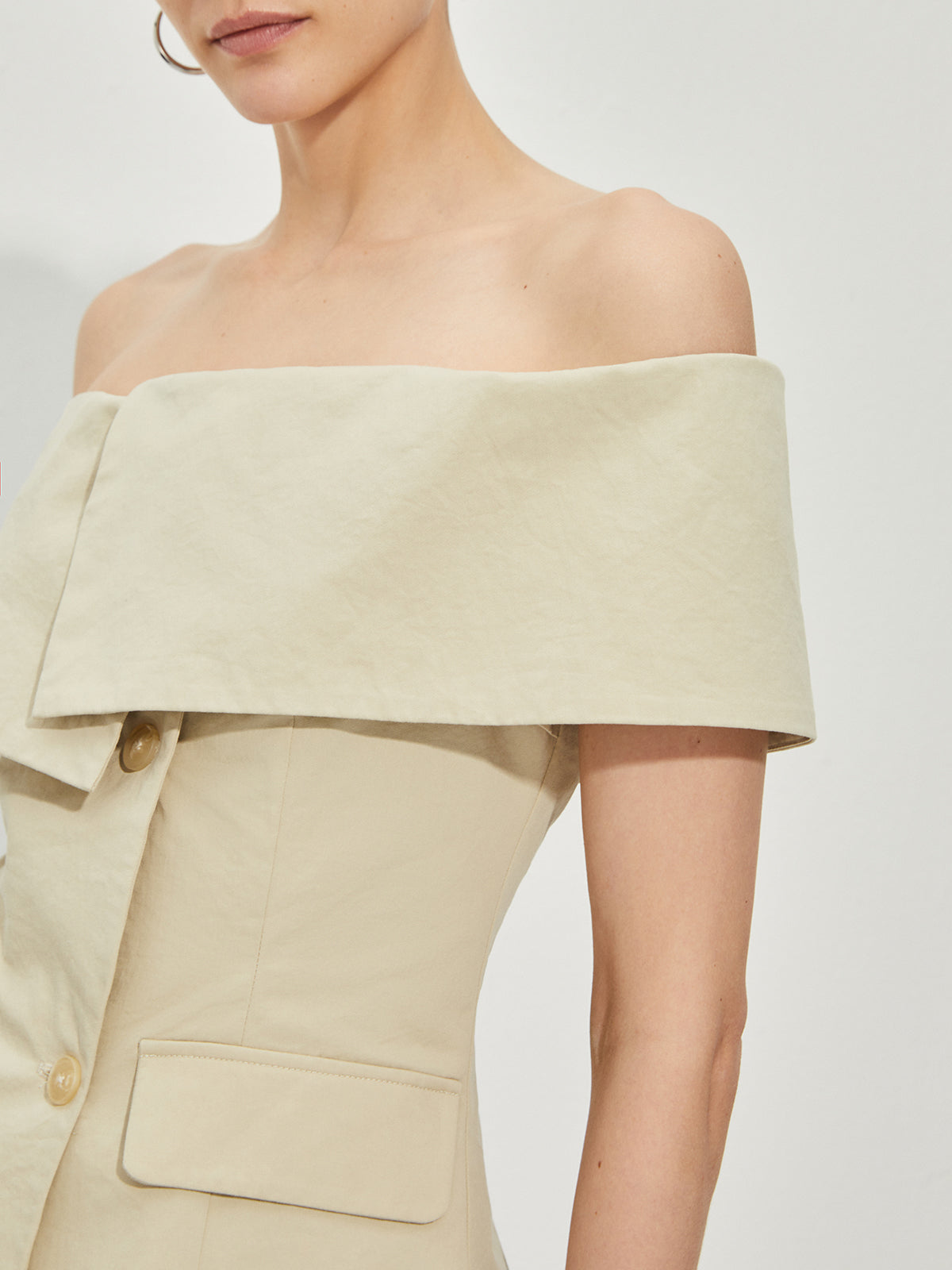 JO | Blazer Épaule Nue Ajusté à Motifs Patchwork