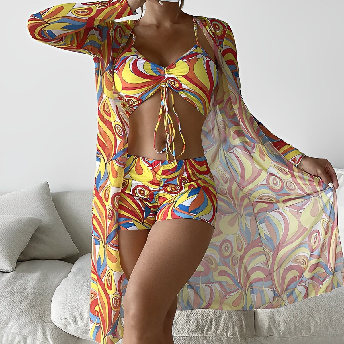 KS | Swimsuit with swirl pattern and overlay
