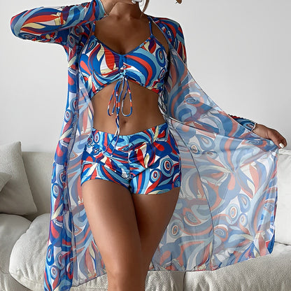 KS | Swimsuit with swirl pattern and overlay