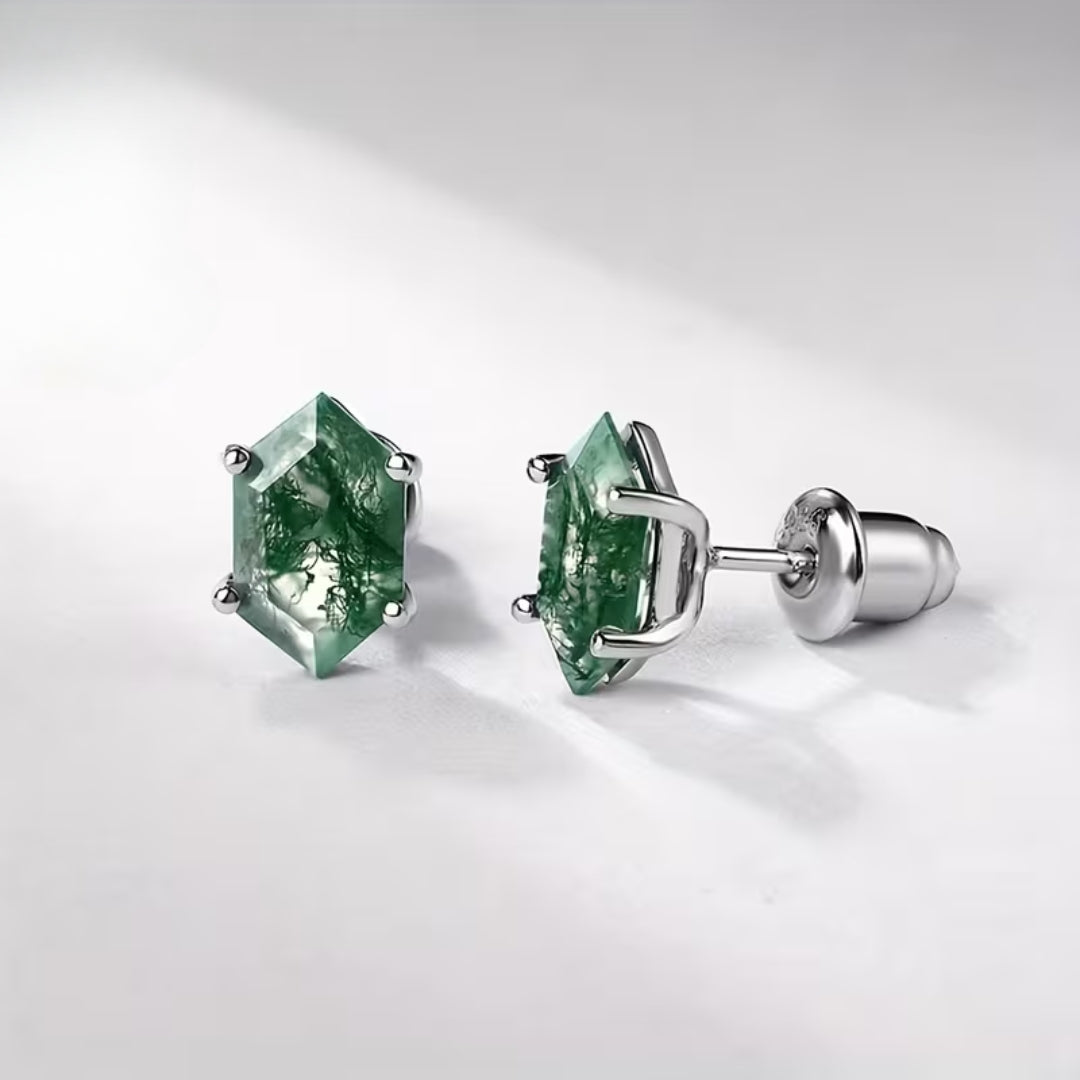 Moss Agate Stud Earrings