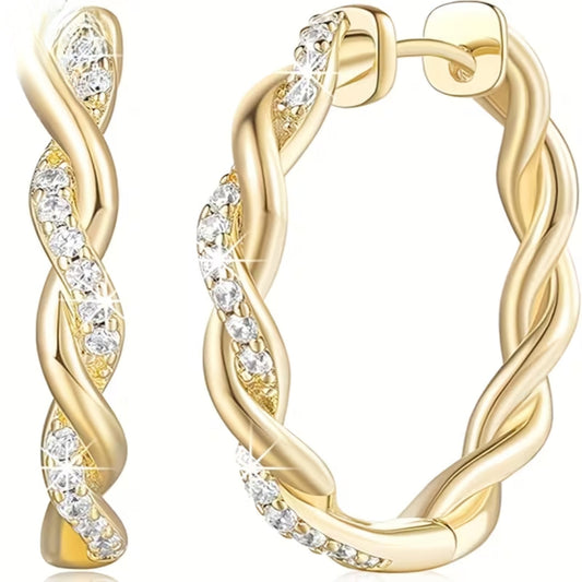 Gold Twisted Crystal Hoop Earrings