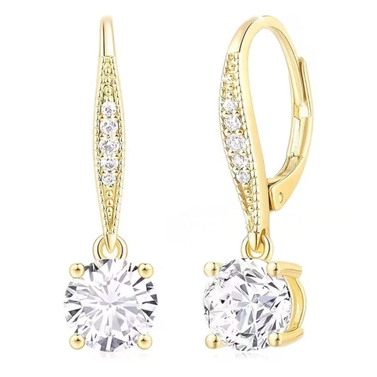 Crystal Rounded Dangle Gold Earrings