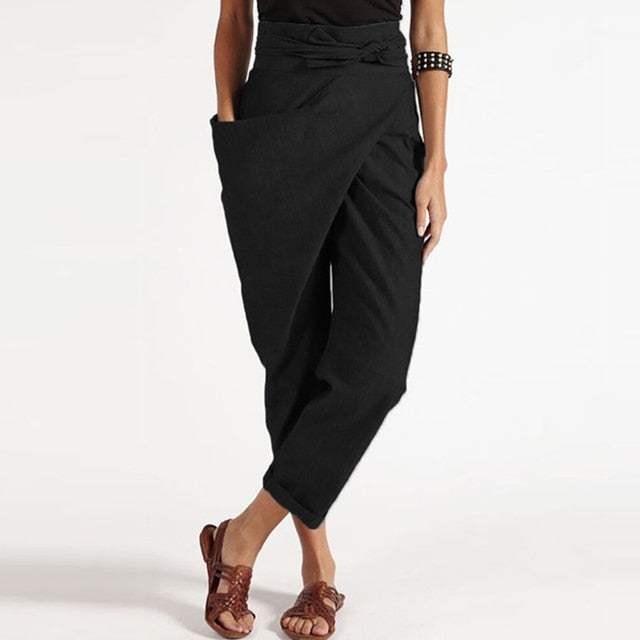 KS | Elegant cropped trousers with wrap front
